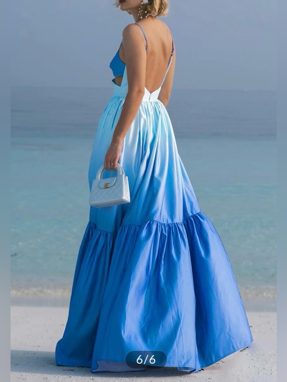COMMENSE Sz M Backless Cutout Cami Maxi Dress OMBRÉ BLUE LIGHTWEIGHT - Picture 2 of 13